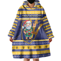 Personalized Barbados Christmas Wearable Blanket Hoodie Bajan Map Santa Trident - Wonder Print Shop