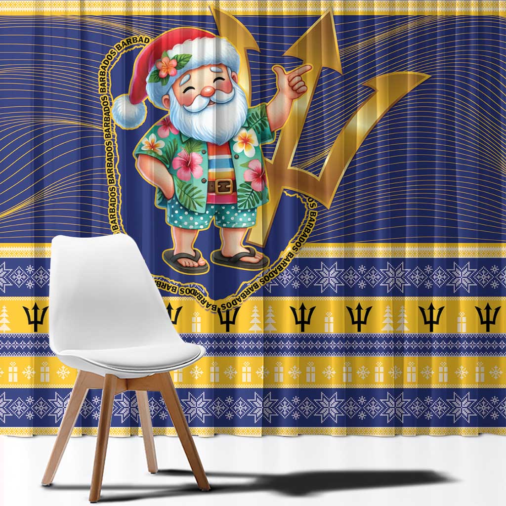 Barbados Christmas Window Curtain Bajan Map Santa Trident - Wonder Print Shop