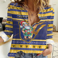 Personalized Barbados Christmas Women Casual Shirt Bajan Map Santa Trident - Wonder Print Shop