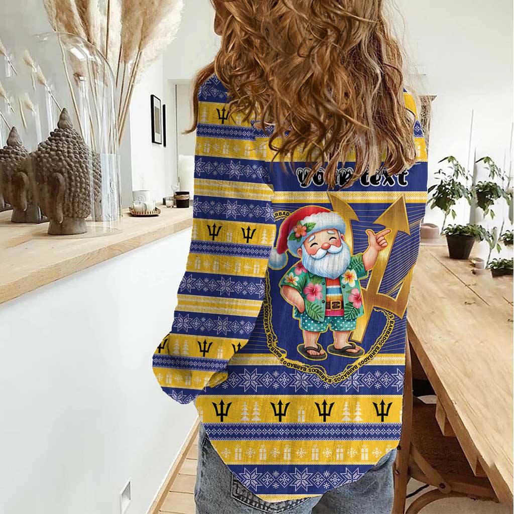 Personalized Barbados Christmas Women Casual Shirt Bajan Map Santa Trident - Wonder Print Shop