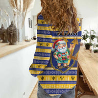 Personalized Barbados Christmas Women Casual Shirt Bajan Map Santa Trident - Wonder Print Shop