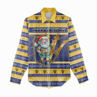 Personalized Barbados Christmas Women Casual Shirt Bajan Map Santa Trident - Wonder Print Shop