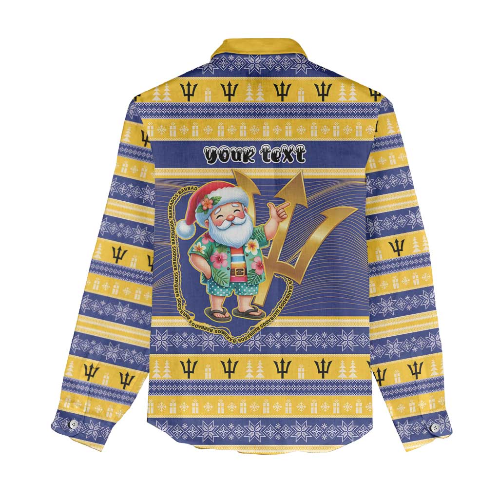 Personalized Barbados Christmas Women Casual Shirt Bajan Map Santa Trident - Wonder Print Shop