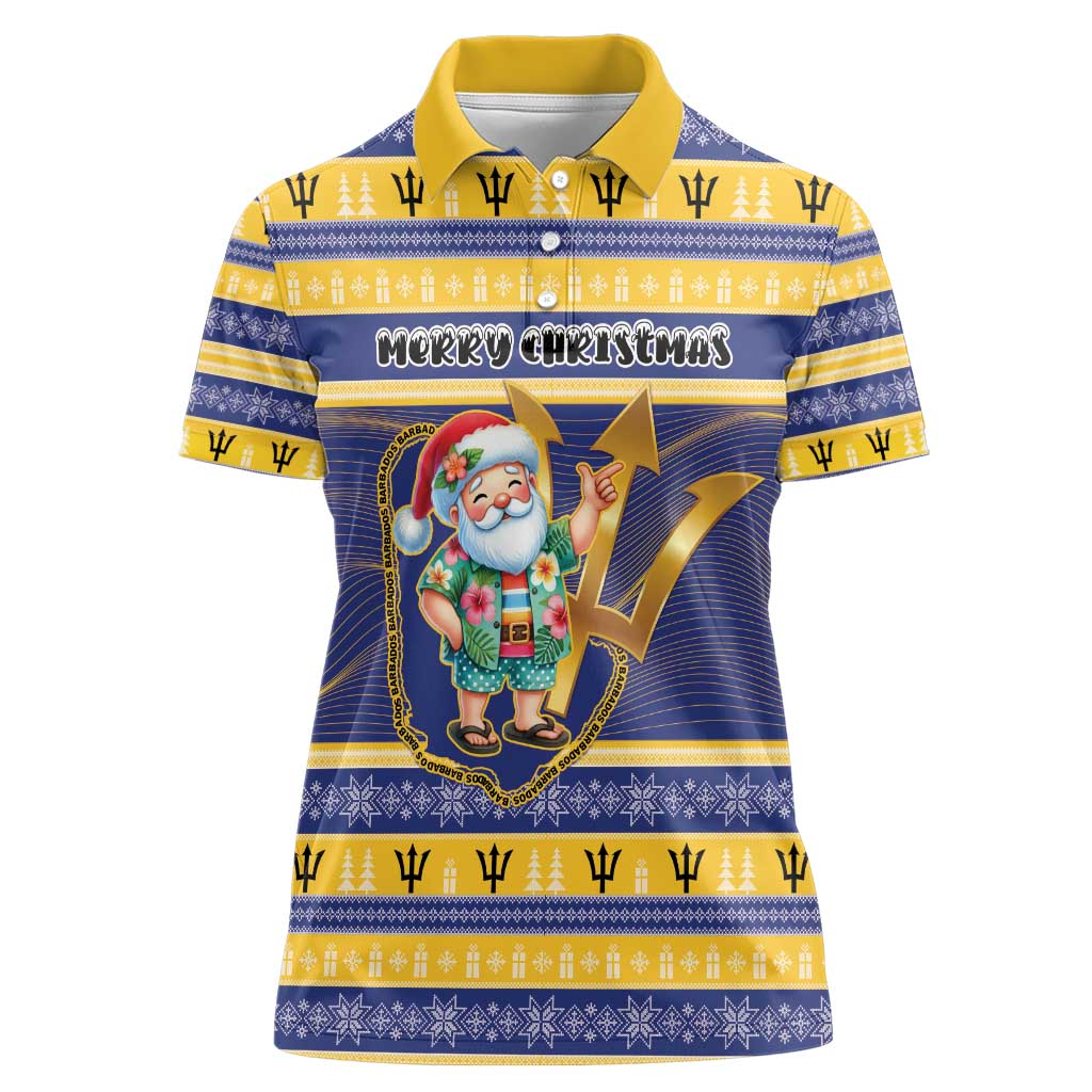 Personalized Barbados Christmas Women Polo Shirt Bajan Map Santa Trident - Wonder Print Shop