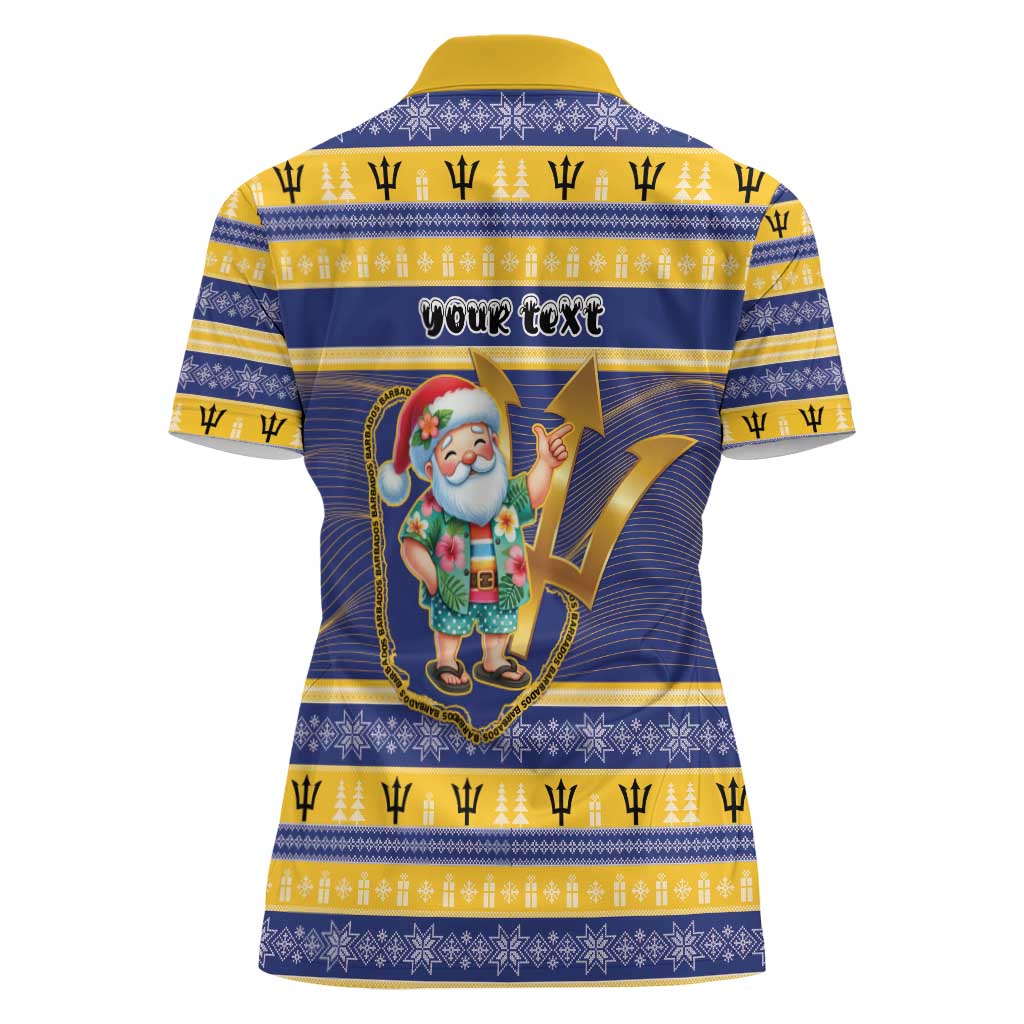 Personalized Barbados Christmas Women Polo Shirt Bajan Map Santa Trident - Wonder Print Shop