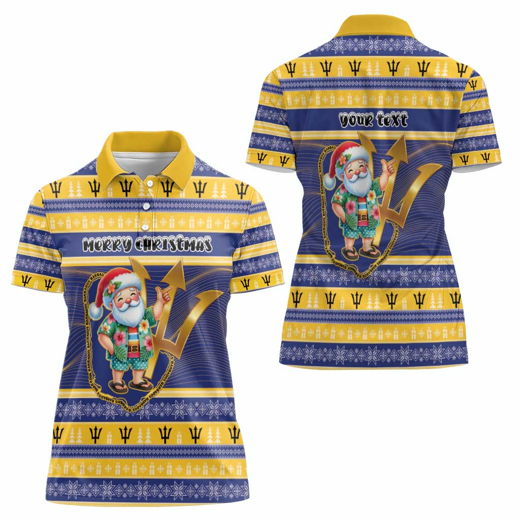 Personalized Barbados Christmas Women Polo Shirt Bajan Map Santa Trident - Wonder Print Shop
