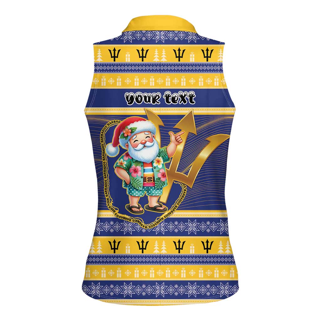 Personalized Barbados Christmas Women Sleeveless Polo Shirt Bajan Map Santa Trident - Wonder Print Shop