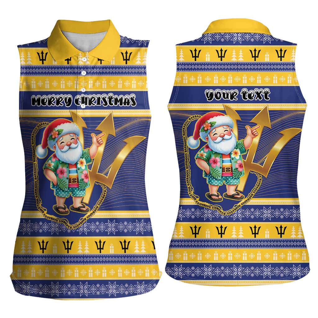 Personalized Barbados Christmas Women Sleeveless Polo Shirt Bajan Map Santa Trident - Wonder Print Shop
