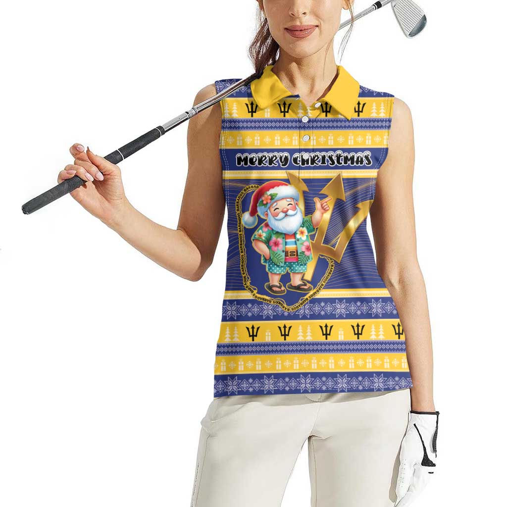 Personalized Barbados Christmas Women Sleeveless Polo Shirt Bajan Map Santa Trident - Wonder Print Shop
