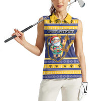 Personalized Barbados Christmas Women Sleeveless Polo Shirt Bajan Map Santa Trident - Wonder Print Shop