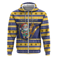 Personalized Barbados Christmas Zip Hoodie Bajan Map Santa Trident - Wonder Print Shop