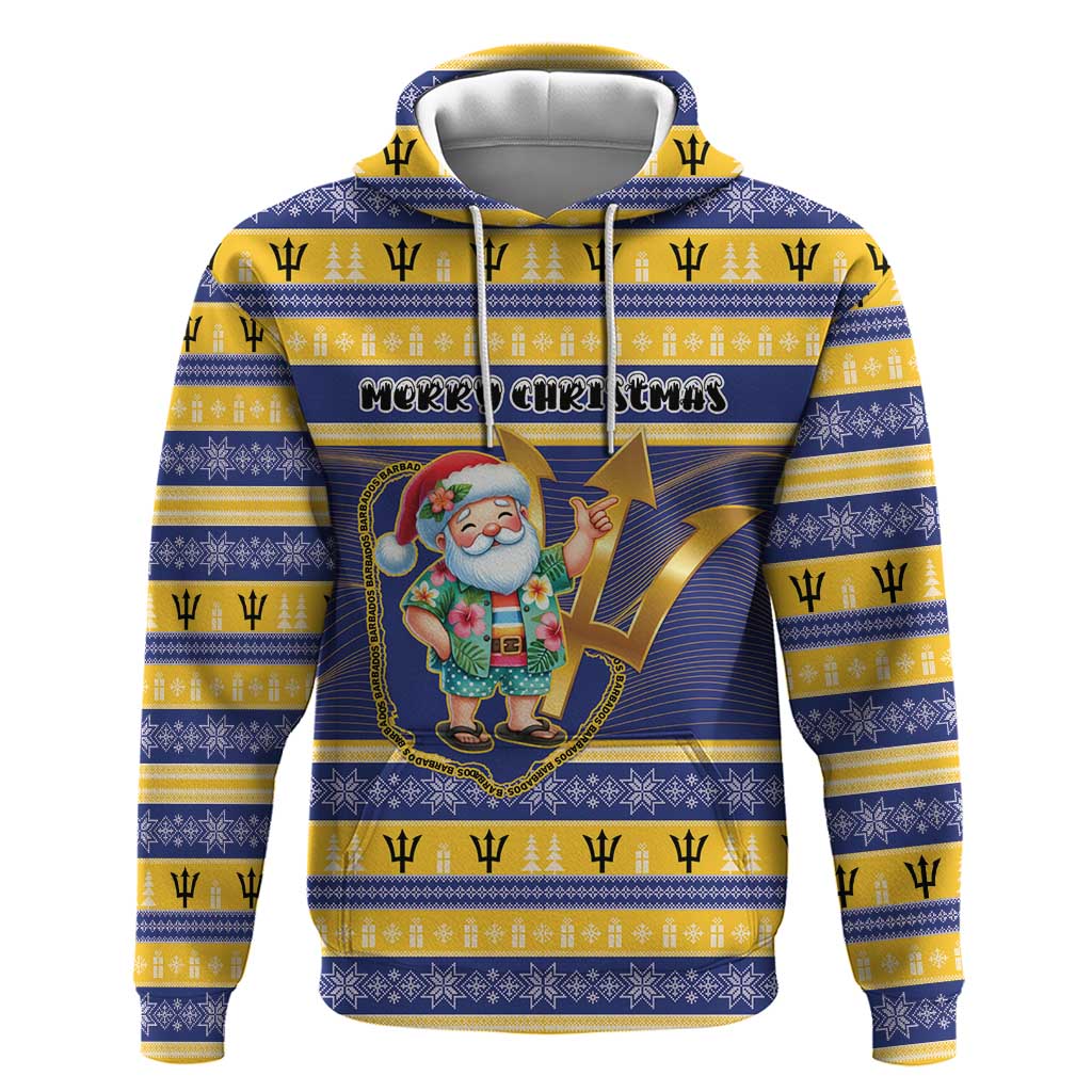 Personalized Barbados Christmas Zip Hoodie Bajan Map Santa Trident - Wonder Print Shop