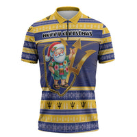 Personalized Barbados Christmas Zipper Polo Shirt Bajan Map Santa Trident - Wonder Print Shop
