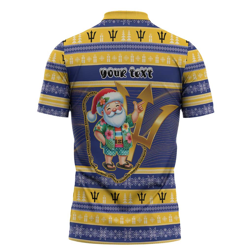 Personalized Barbados Christmas Zipper Polo Shirt Bajan Map Santa Trident - Wonder Print Shop