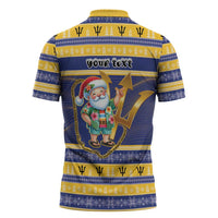 Personalized Barbados Christmas Zipper Polo Shirt Bajan Map Santa Trident - Wonder Print Shop