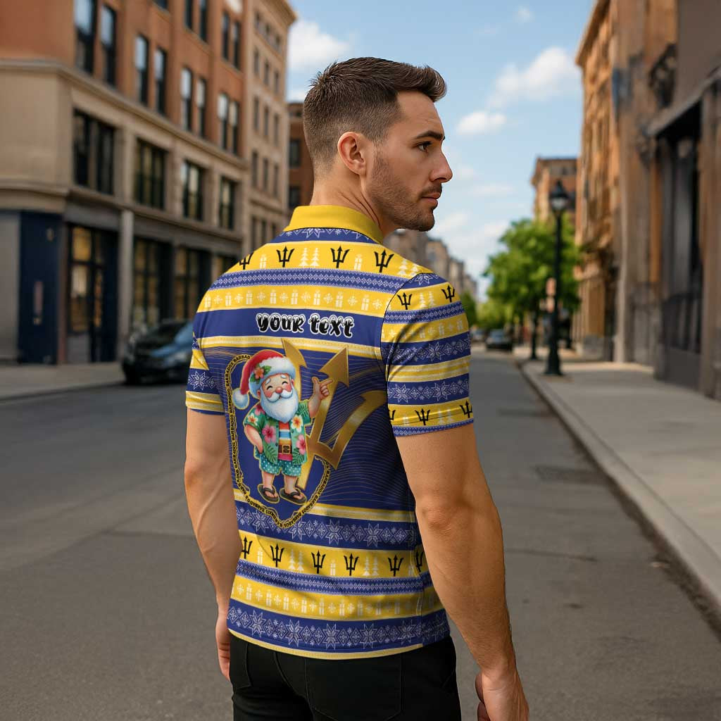 Personalized Barbados Christmas Zipper Polo Shirt Bajan Map Santa Trident - Wonder Print Shop