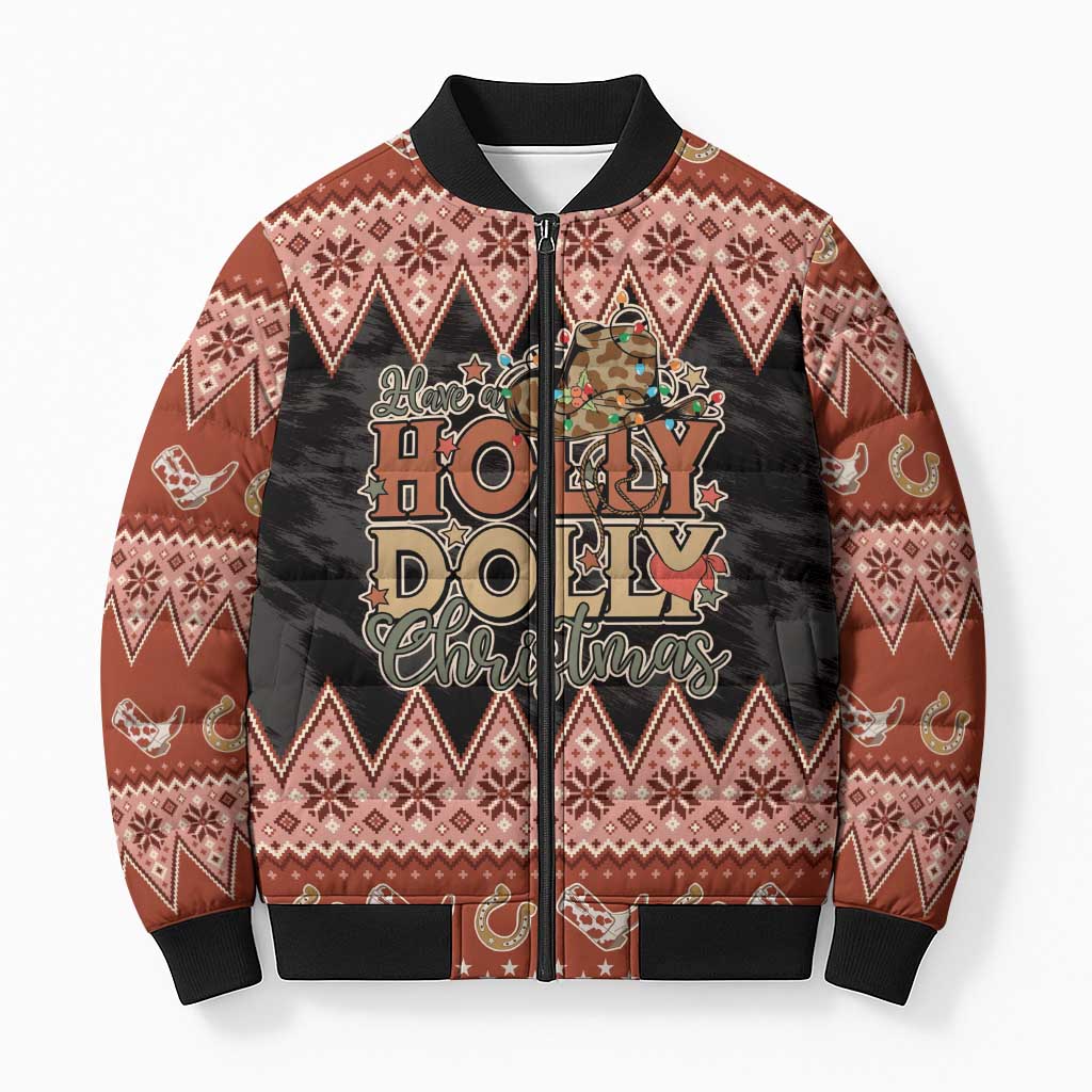 Howdy Christmas Bomber Puffer Jacket Have a Holly Jolly Christmas - Wonder Print Shop
