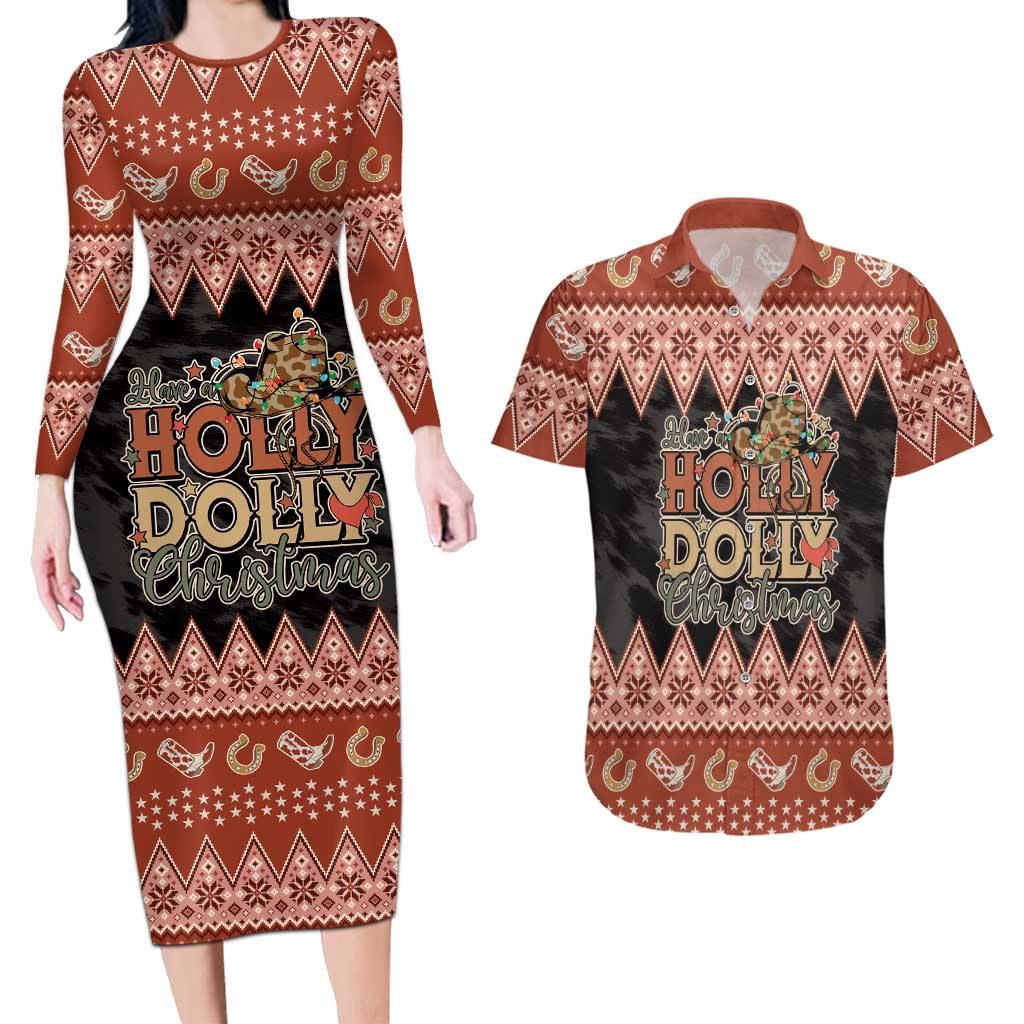 Howdy Christmas Couples Matching Long Sleeve Bodycon Dress and Hawaiian Shirt Have a Holly Jolly Christmas - Wonder Print Shop
