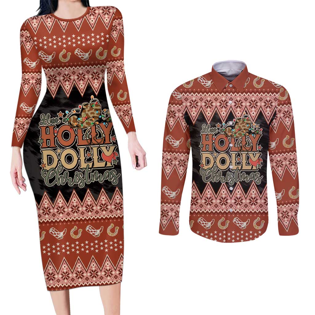 Howdy Christmas Couples Matching Long Sleeve Bodycon Dress and Long Sleeve Button Shirt Have a Holly Jolly Christmas - Wonder Print Shop