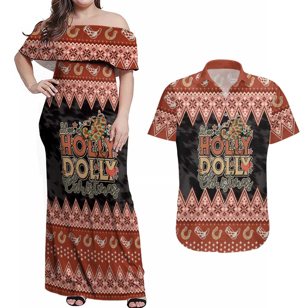 Howdy Christmas Couples Matching Off Shoulder Maxi Dress and Hawaiian Shirt Have a Holly Jolly Christmas - Wonder Print Shop
