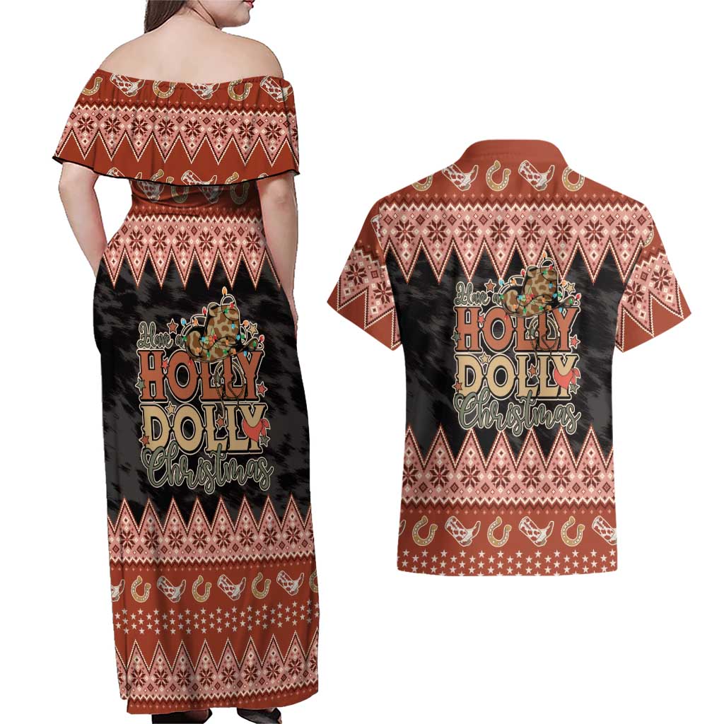Howdy Christmas Couples Matching Off Shoulder Maxi Dress and Hawaiian Shirt Have a Holly Jolly Christmas - Wonder Print Shop