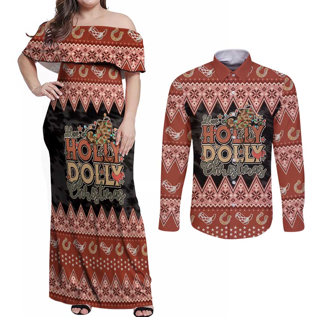 Howdy Christmas Couples Matching Off Shoulder Maxi Dress and Long Sleeve Button Shirt Have a Holly Jolly Christmas - Wonder Print Shop