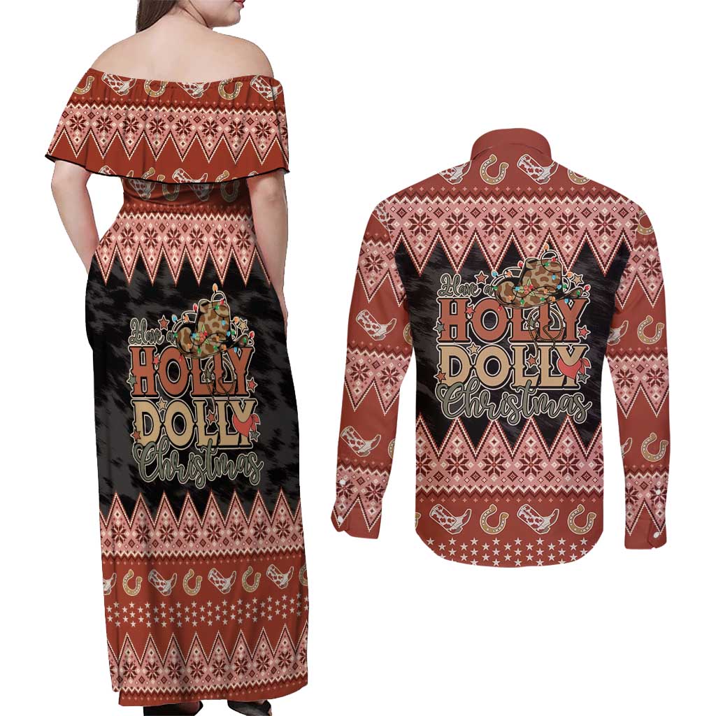 Howdy Christmas Couples Matching Off Shoulder Maxi Dress and Long Sleeve Button Shirt Have a Holly Jolly Christmas - Wonder Print Shop