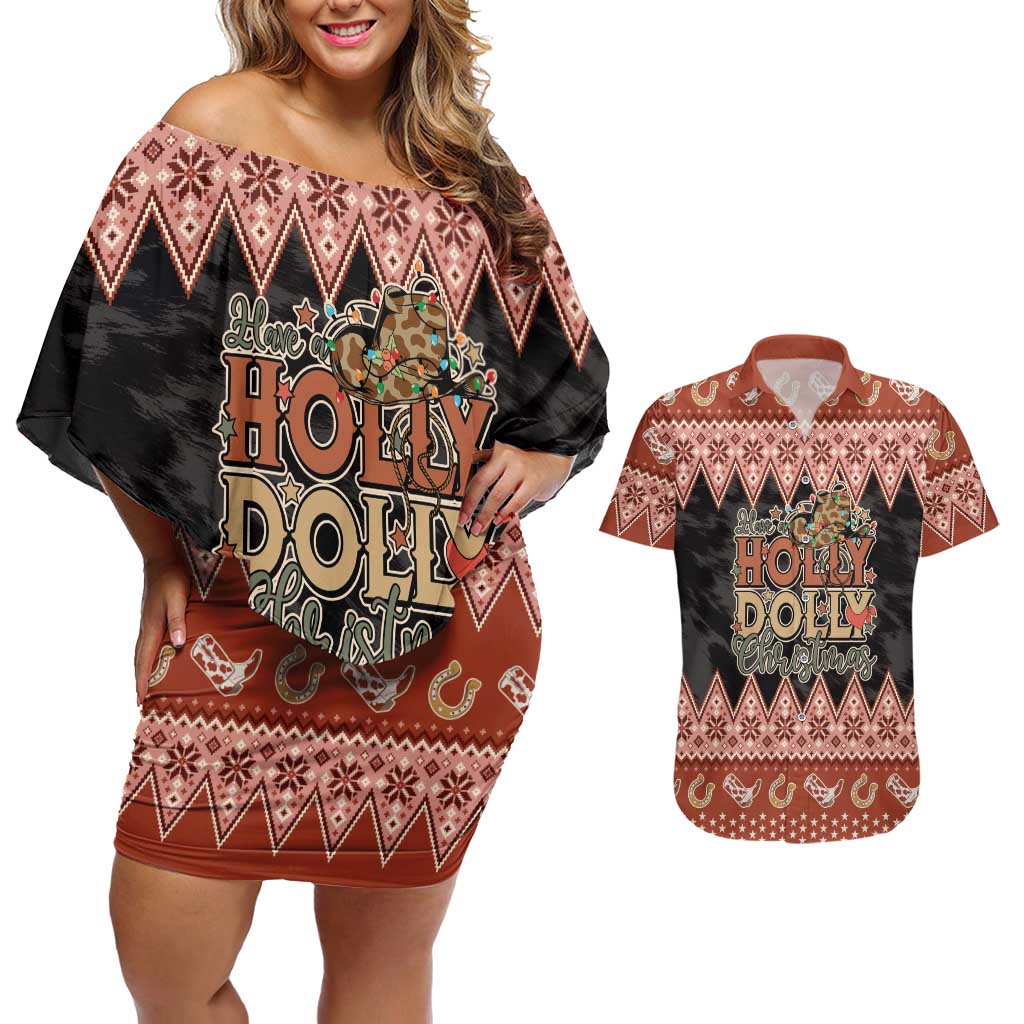 Howdy Christmas Couples Matching Off Shoulder Short Dress and Hawaiian Shirt Have a Holly Jolly Christmas - Wonder Print Shop