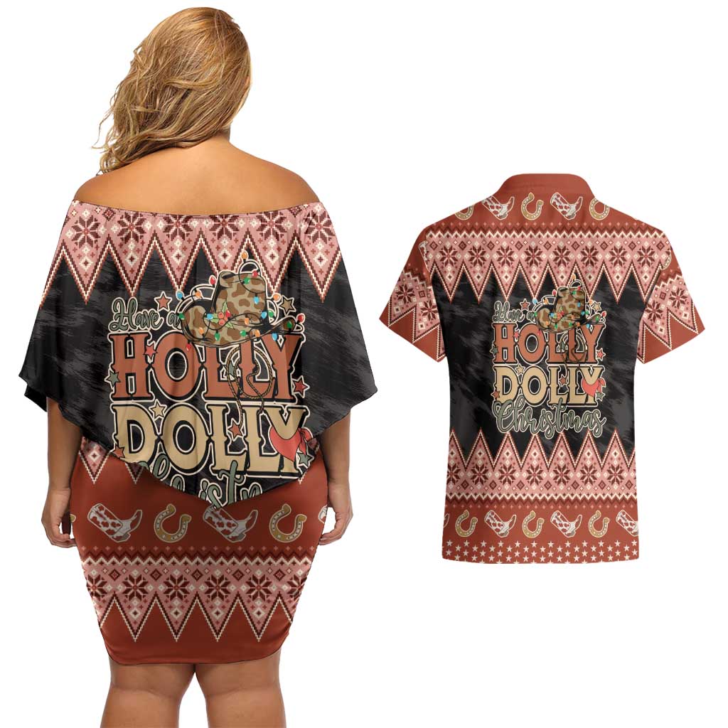 Howdy Christmas Couples Matching Off Shoulder Short Dress and Hawaiian Shirt Have a Holly Jolly Christmas - Wonder Print Shop