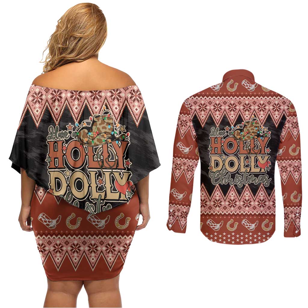Howdy Christmas Couples Matching Off Shoulder Short Dress and Long Sleeve Button Shirt Have a Holly Jolly Christmas - Wonder Print Shop