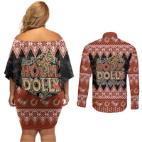Howdy Christmas Couples Matching Off Shoulder Short Dress and Long Sleeve Button Shirt Have a Holly Jolly Christmas - Wonder Print Shop