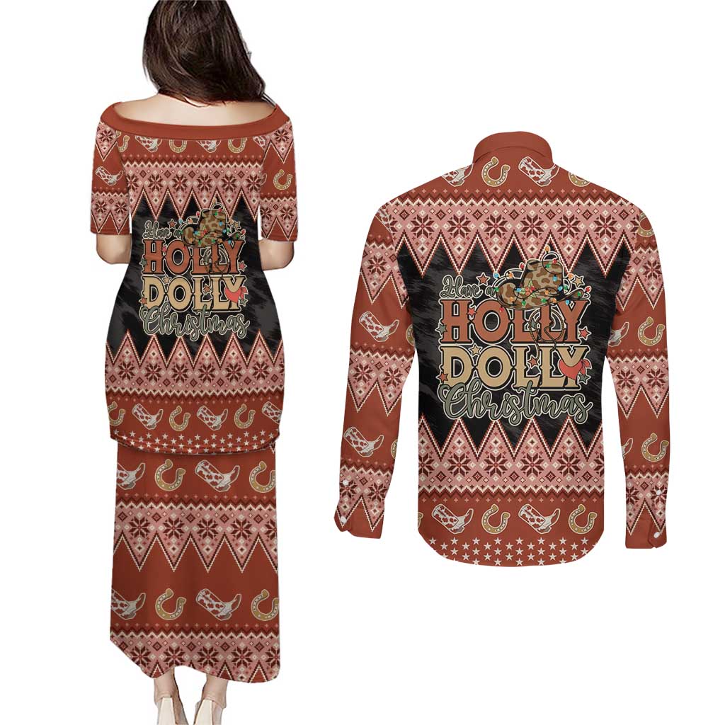 Howdy Christmas Couples Matching Puletasi and Long Sleeve Button Shirt Have a Holly Jolly Christmas - Wonder Print Shop