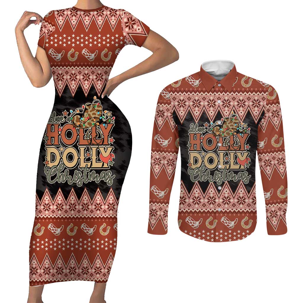 Howdy Christmas Couples Matching Short Sleeve Bodycon Dress and Long Sleeve Button Shirt Have a Holly Jolly Christmas - Wonder Print Shop