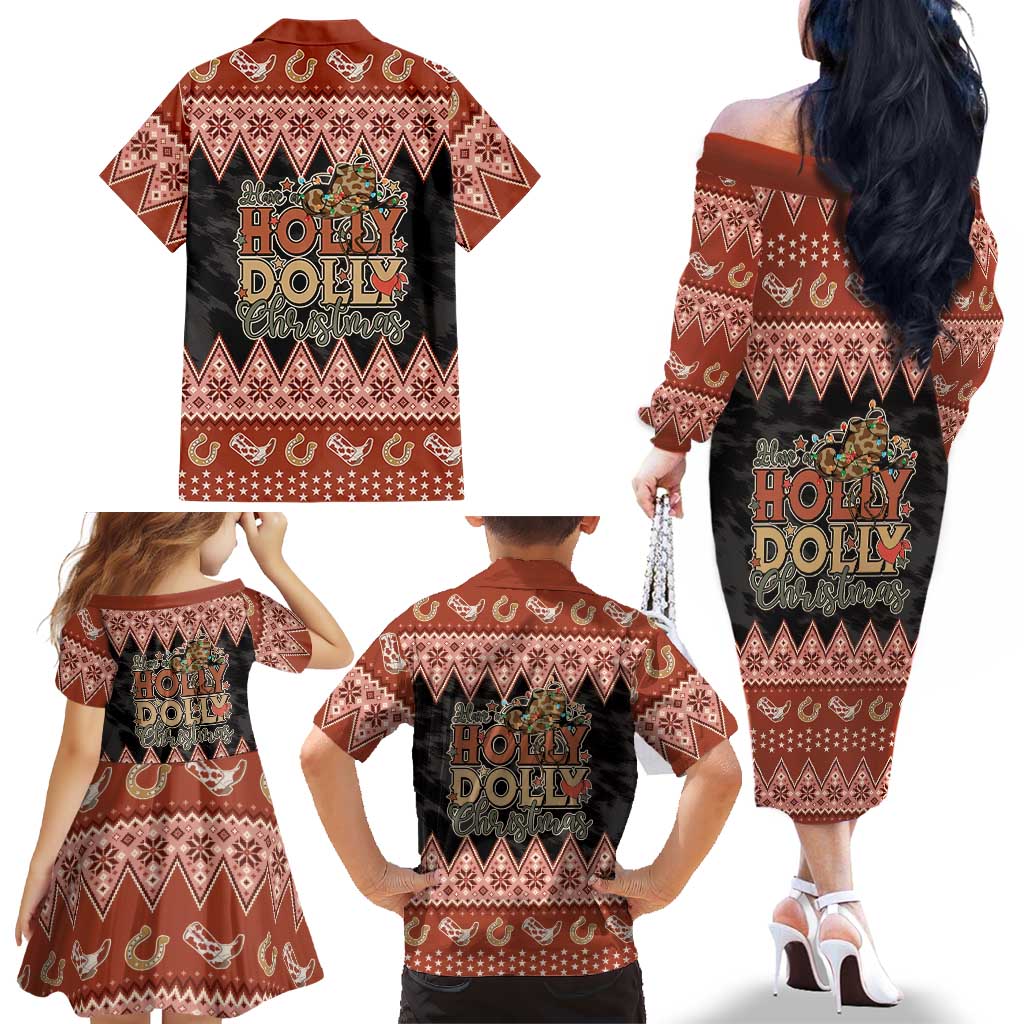 Howdy Christmas Family Matching Off The Shoulder Long Sleeve Dress and Hawaiian Shirt Have a Holly Jolly Christmas - Wonder Print Shop