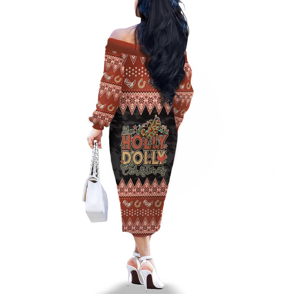 Howdy Christmas Family Matching Off The Shoulder Long Sleeve Dress and Hawaiian Shirt Have a Holly Jolly Christmas - Wonder Print Shop