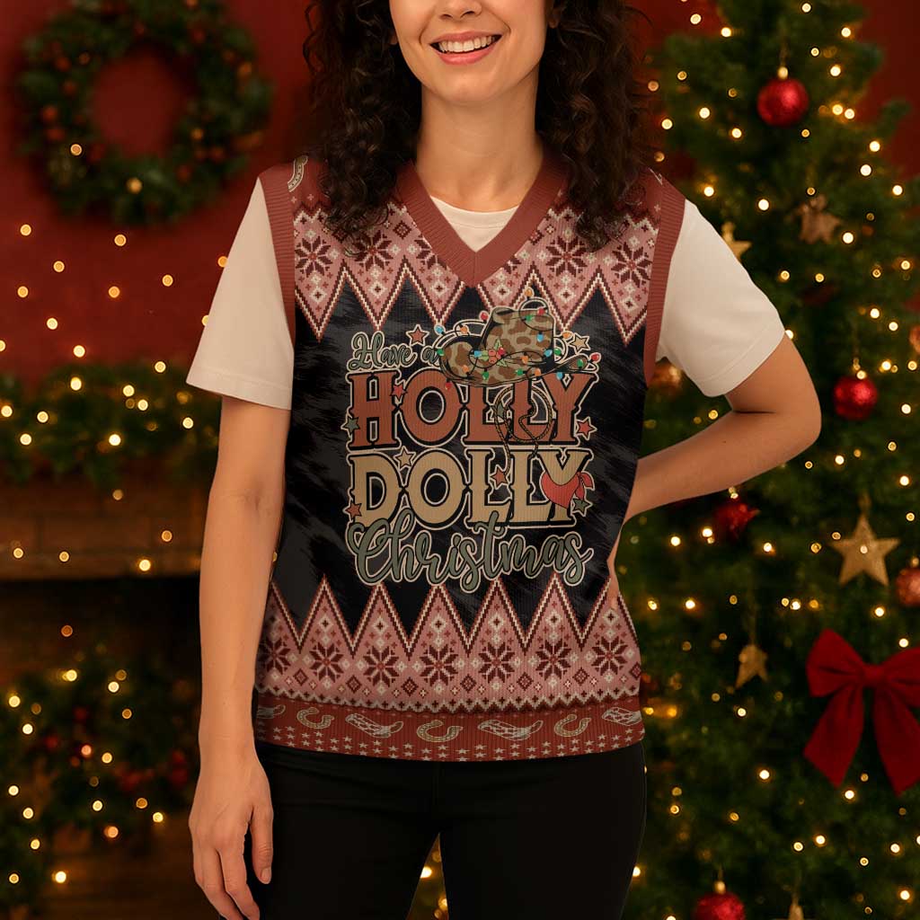 Howdy Christmas Knitted V-Neck Vest Have a Holly Jolly Christmas - Wonder Print Shop