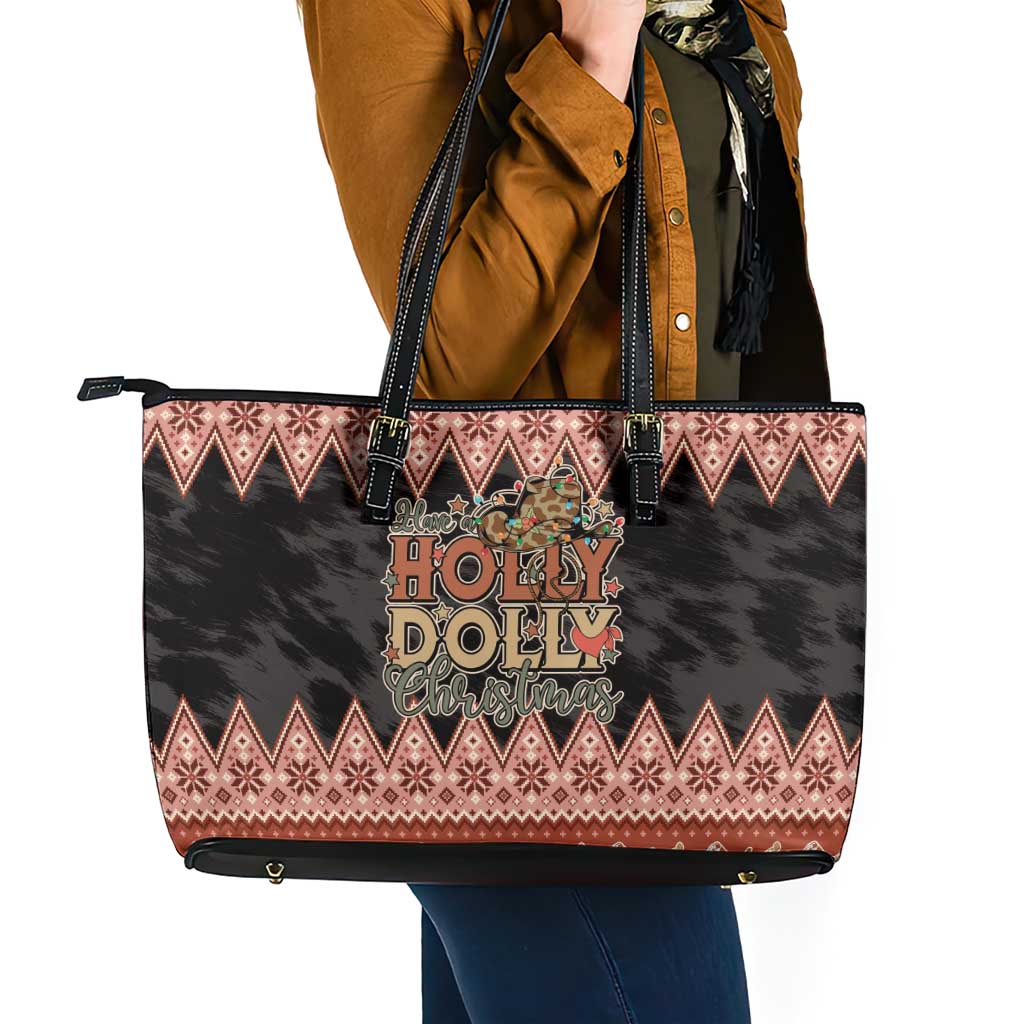 Howdy Christmas Leather Tote Bag Have a Holly Jolly Christmas - Wonder Print Shop