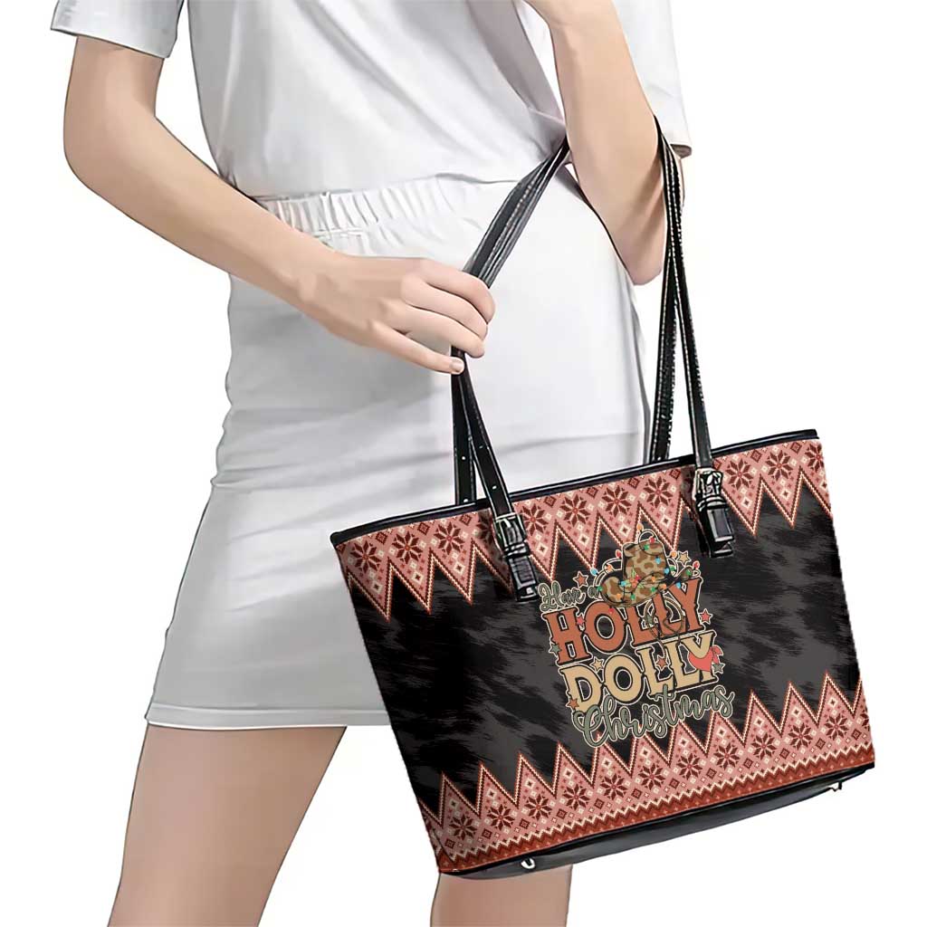 Howdy Christmas Leather Tote Bag Have a Holly Jolly Christmas - Wonder Print Shop