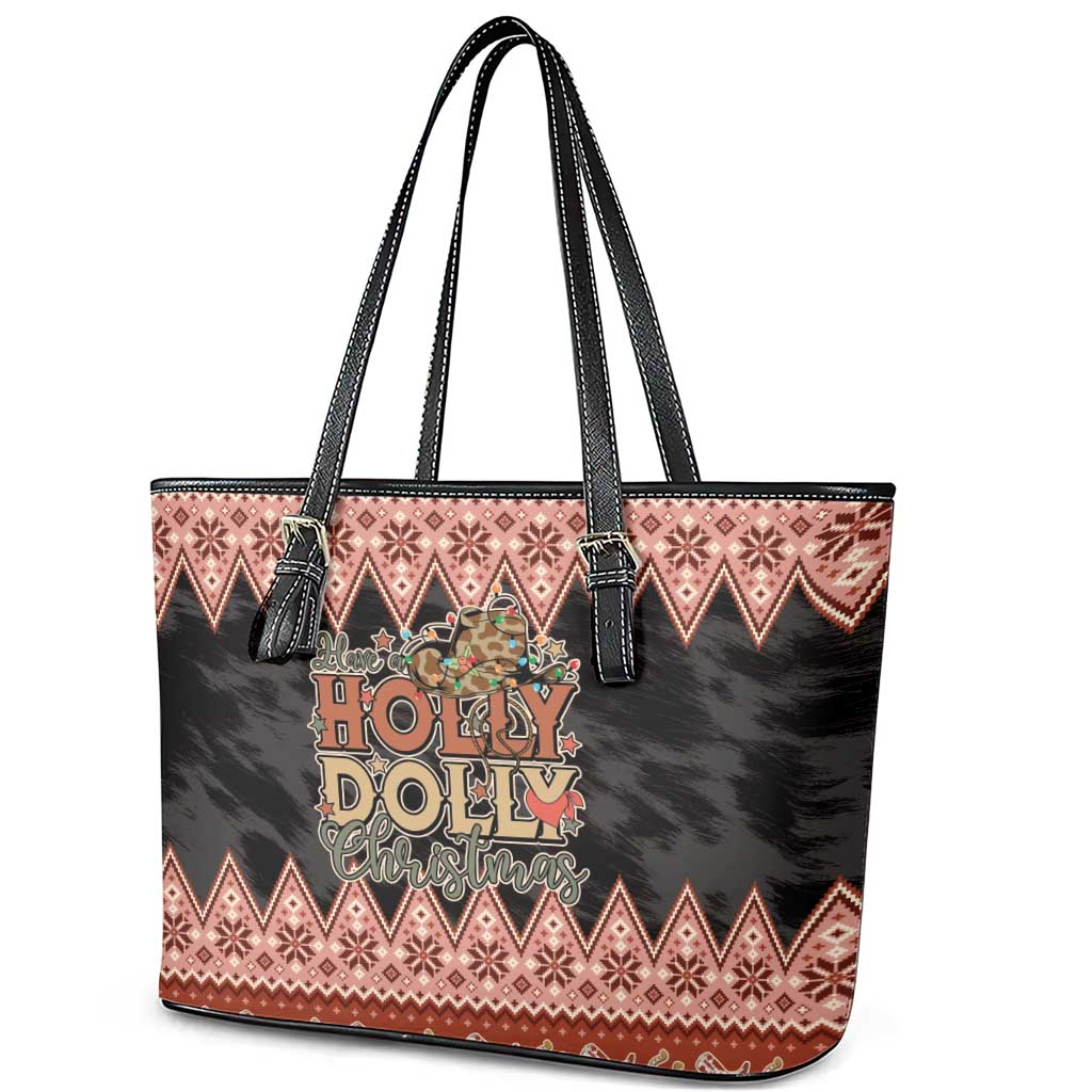 Howdy Christmas Leather Tote Bag Have a Holly Jolly Christmas - Wonder Print Shop