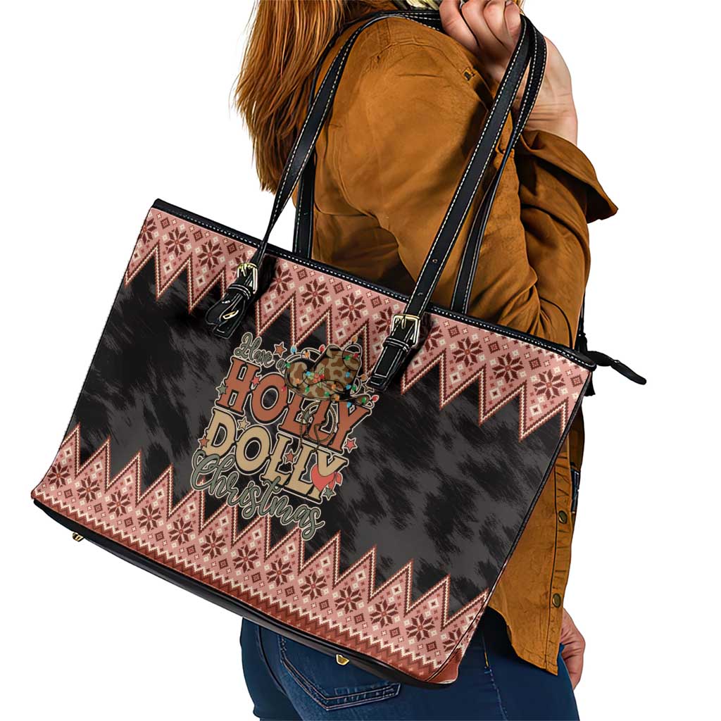 Howdy Christmas Leather Tote Bag Have a Holly Jolly Christmas - Wonder Print Shop