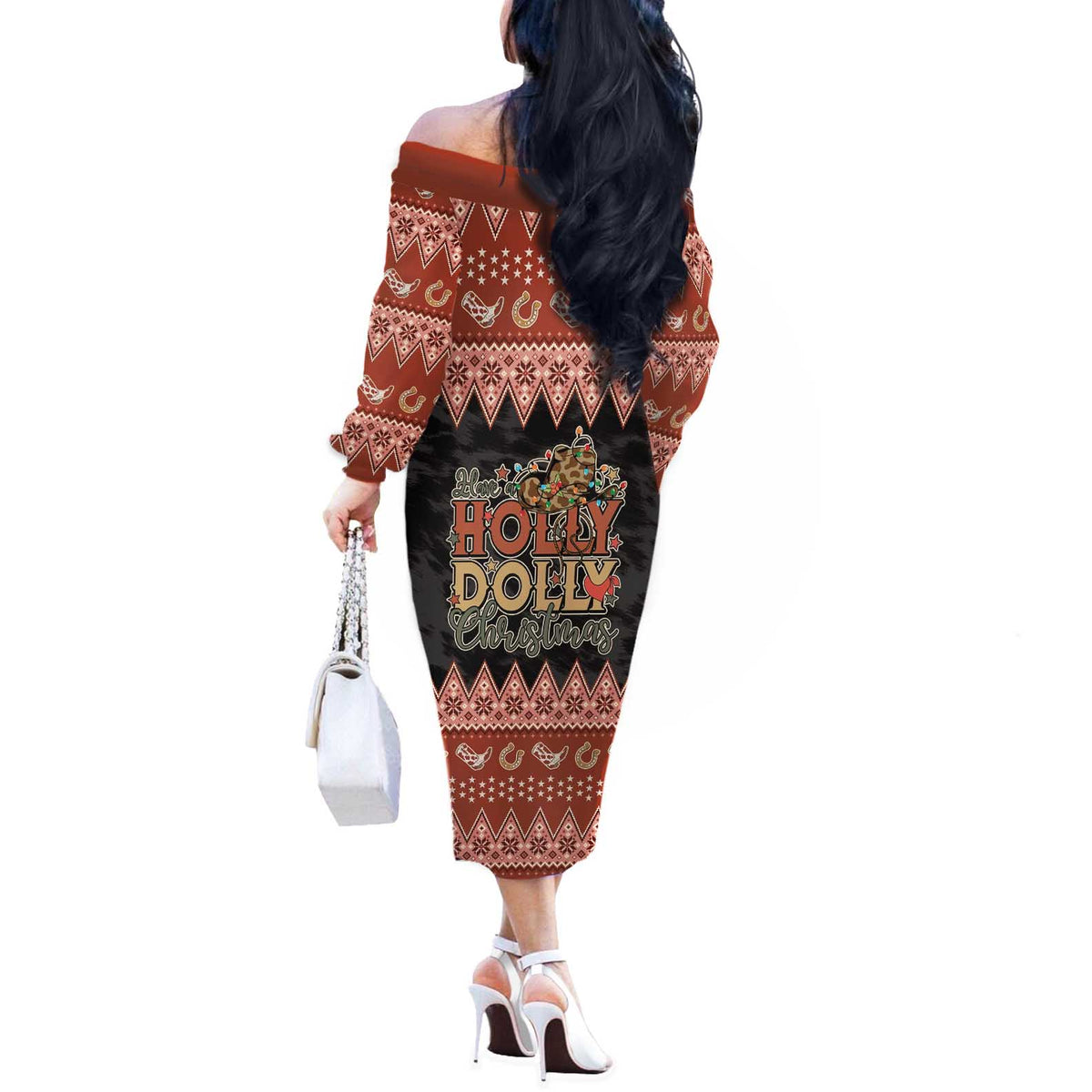 Howdy Christmas Off The Shoulder Long Sleeve Dress Have a Holly Jolly Christmas - Wonder Print Shop