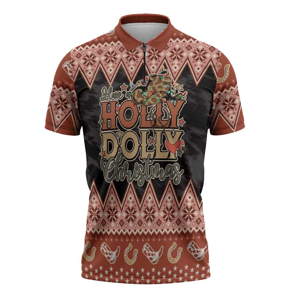 Howdy Christmas Zipper Polo Shirt Have a Holly Jolly Christmas - Wonder Print Shop