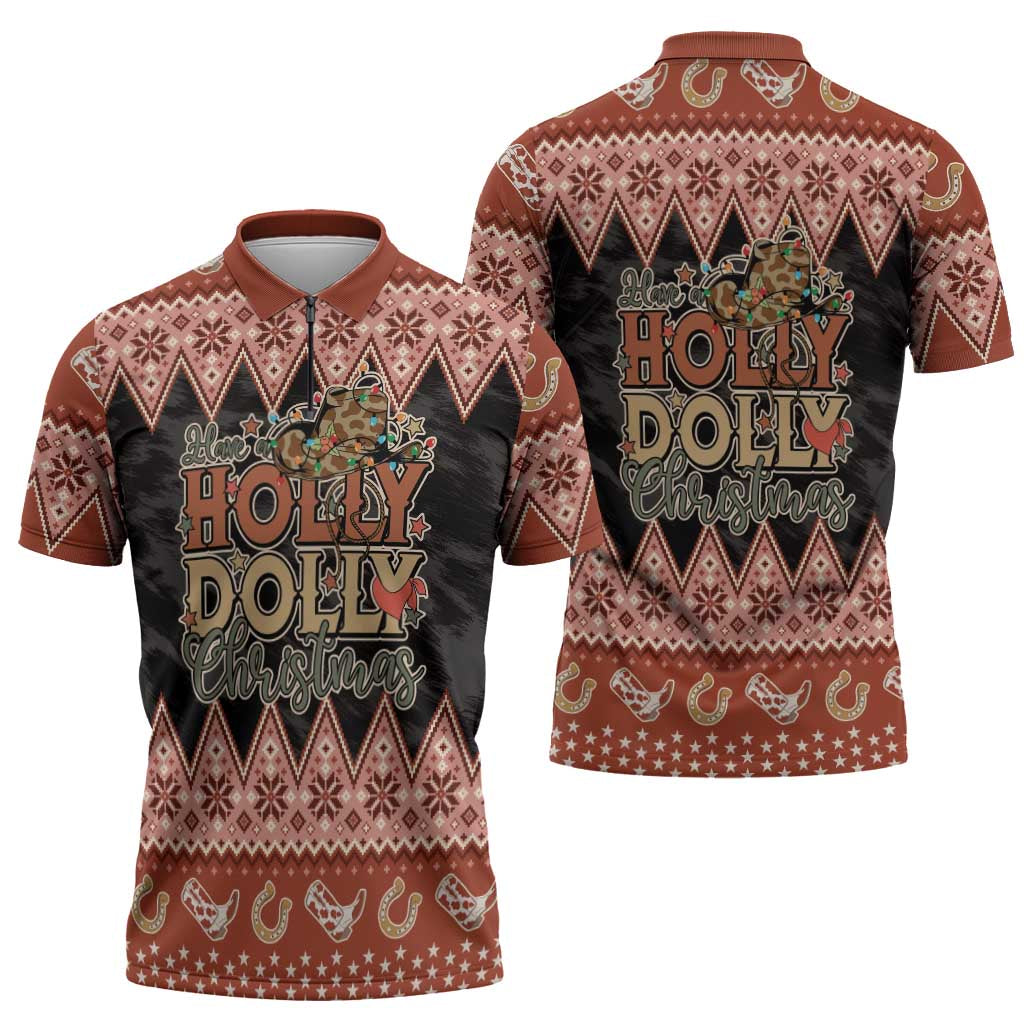 Howdy Christmas Zipper Polo Shirt Have a Holly Jolly Christmas - Wonder Print Shop