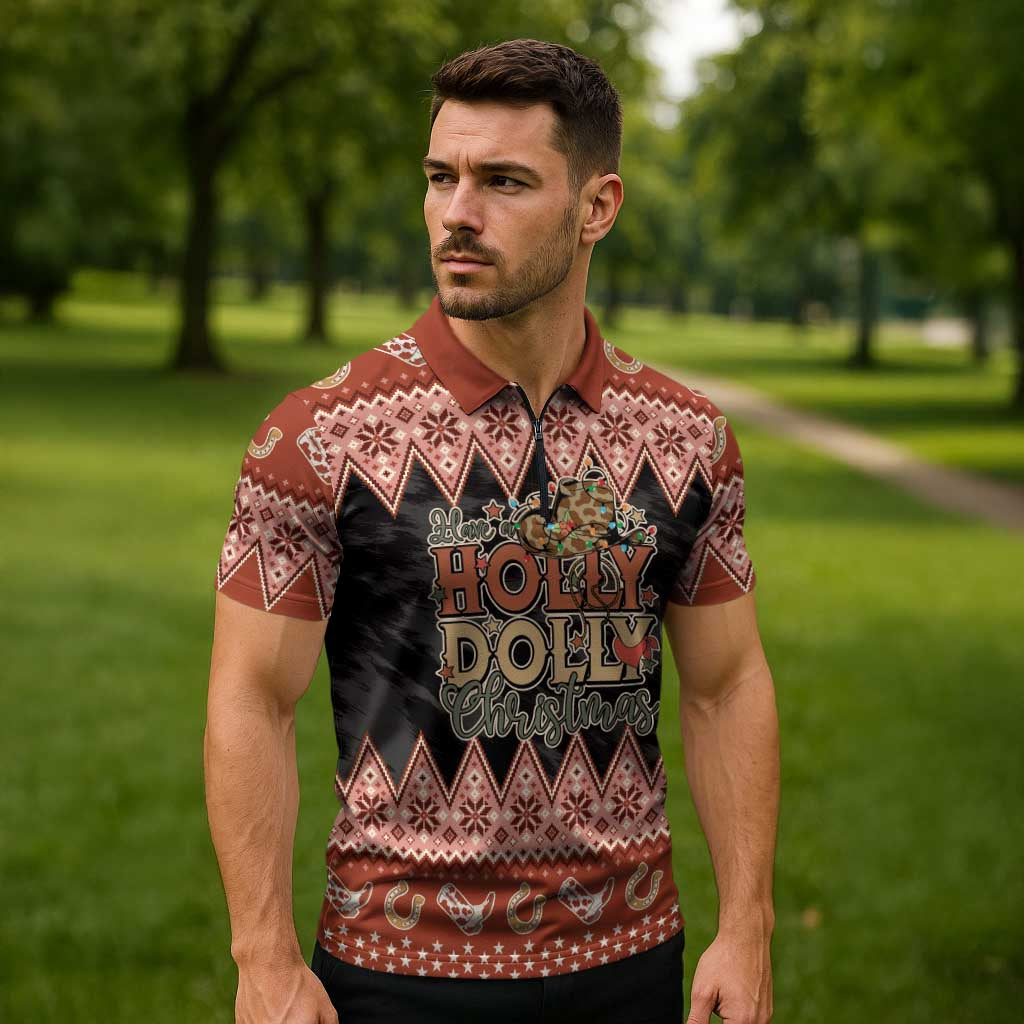 Howdy Christmas Zipper Polo Shirt Have a Holly Jolly Christmas - Wonder Print Shop
