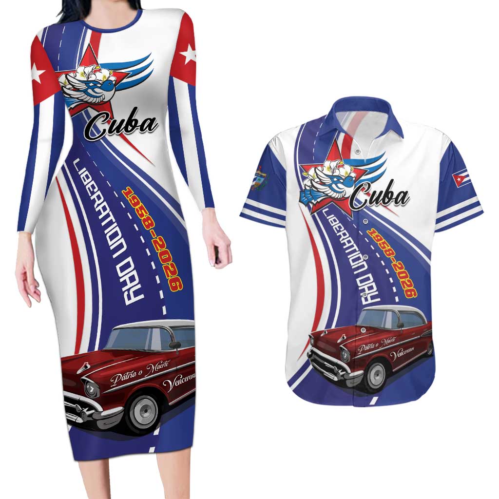 Personalized Cuba Liberation Day 1958-2026 Couples Matching Long Sleeve Bodycon Dress and Hawaiian Shirt Cuba Libre Car - Wonder Print Shop