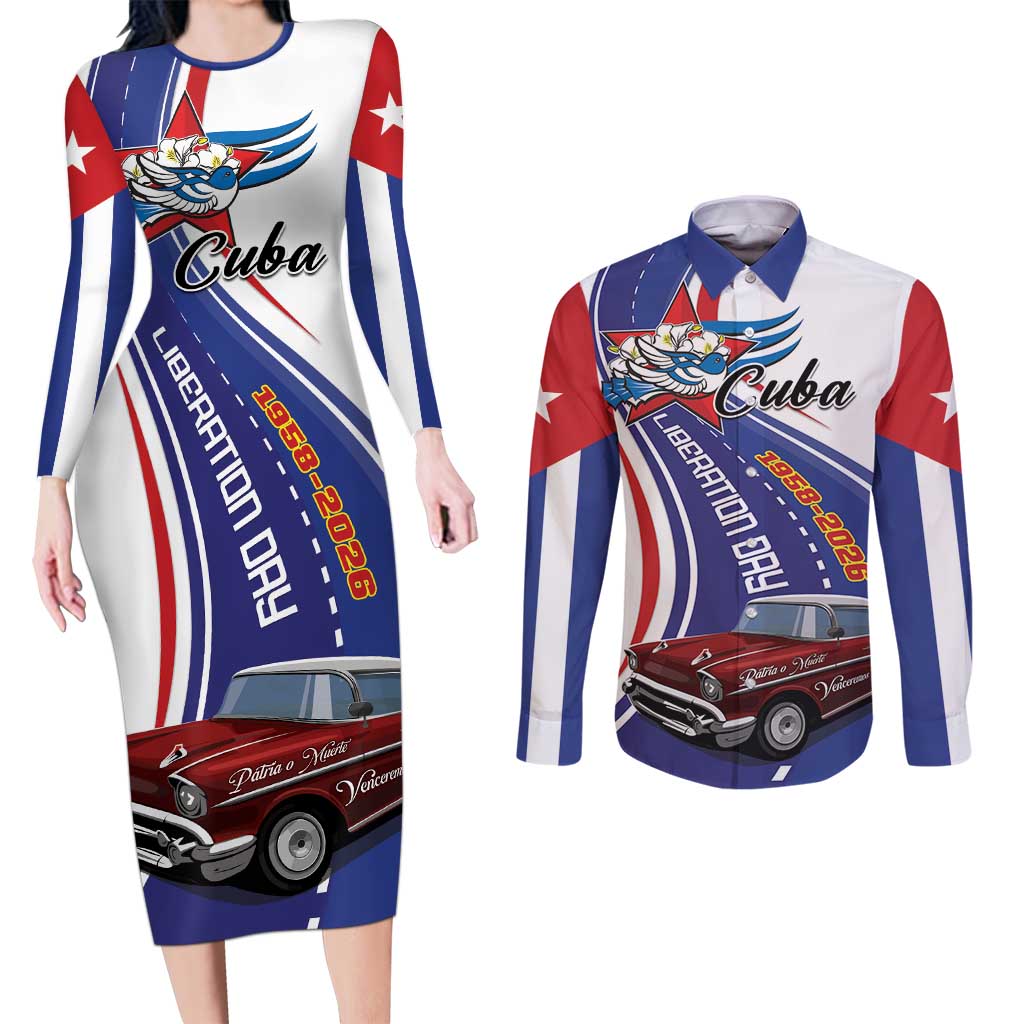 Personalized Cuba Liberation Day 1958-2026 Couples Matching Long Sleeve Bodycon Dress and Long Sleeve Button Shirt Cuba Libre Car - Wonder Print Shop