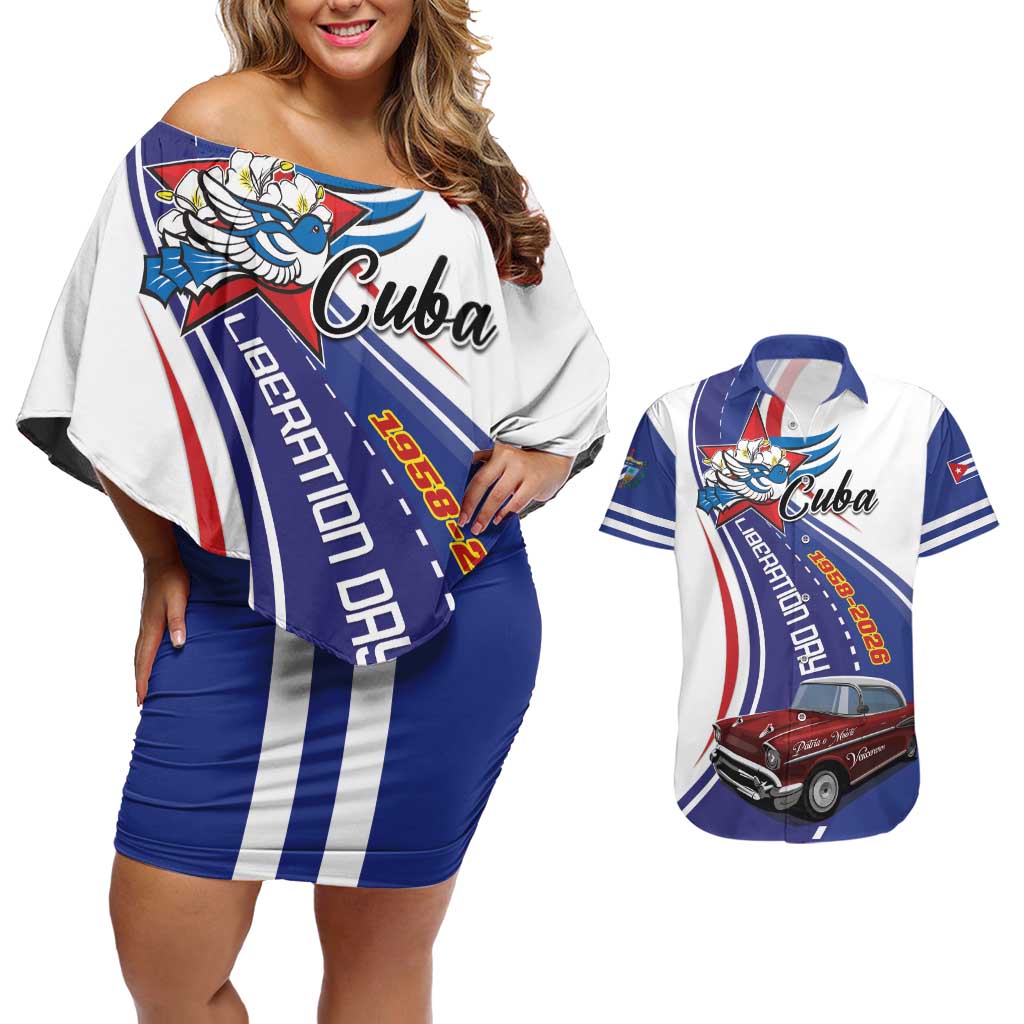 Personalized Cuba Liberation Day 1958-2026 Couples Matching Off Shoulder Short Dress and Hawaiian Shirt Cuba Libre Car - Wonder Print Shop