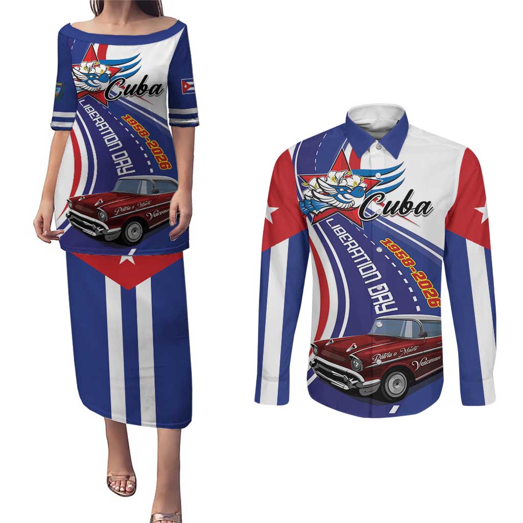 Personalized Cuba Liberation Day 1958-2026 Couples Matching Puletasi and Long Sleeve Button Shirt Cuba Libre Car - Wonder Print Shop