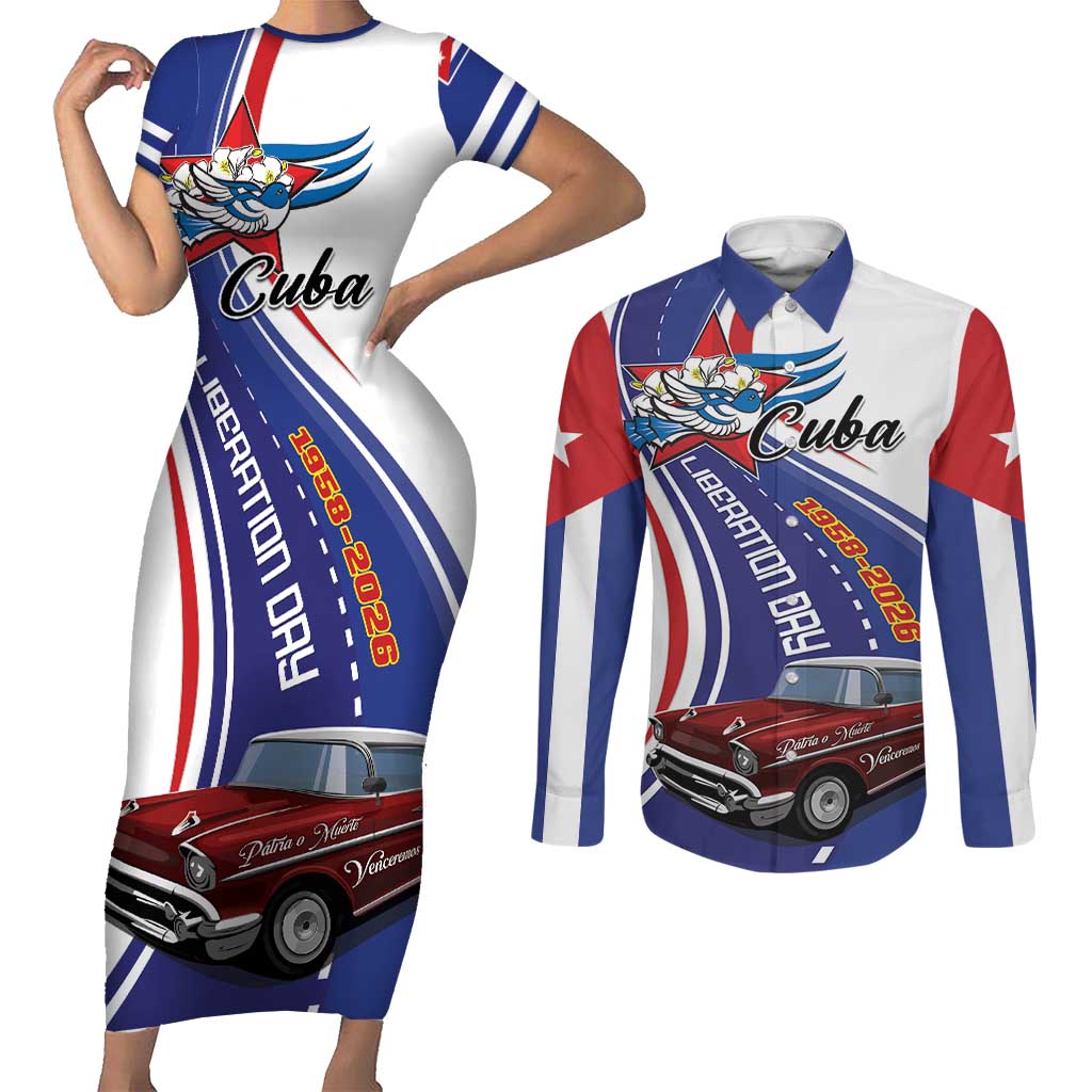 Personalized Cuba Liberation Day 1958-2026 Couples Matching Short Sleeve Bodycon Dress and Long Sleeve Button Shirt Cuba Libre Car - Wonder Print Shop