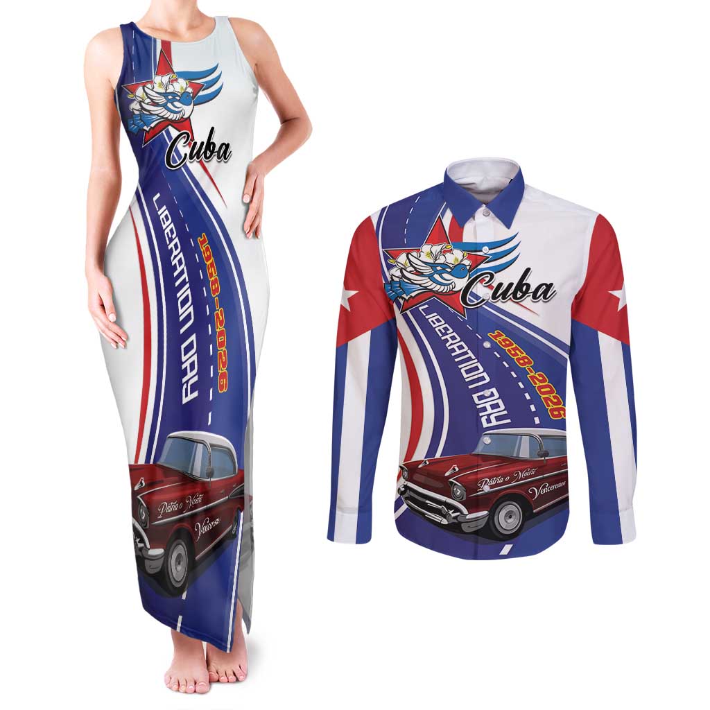 Personalized Cuba Liberation Day 1958-2026 Couples Matching Tank Maxi Dress and Long Sleeve Button Shirt Cuba Libre Car - Wonder Print Shop